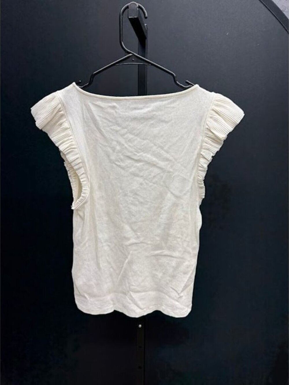 J. Crew Cream Ribbed Ruffle Boatneck Tank Top - Picture 5 of 5